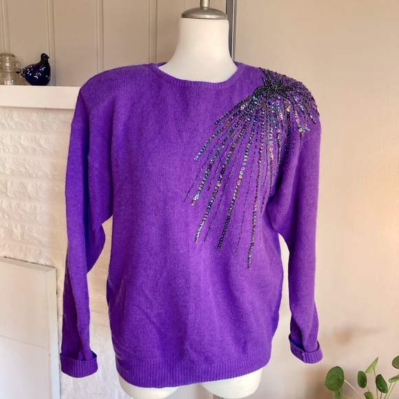 Vintage Lambswool Angora Starburst Beaded Sweater - Picture 3 of 10